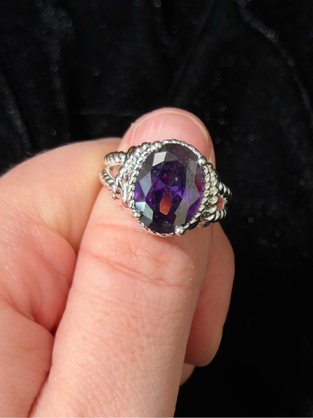 Sterling Silver Ring with Purple Oval Gem